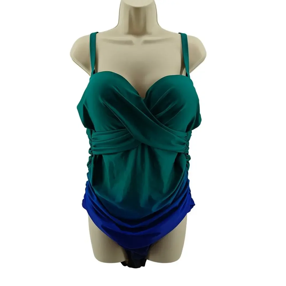 Lane Bryant Cacique Swim Mermaid Ombre Underwire Versatile Strap Swimsuit 38DDD